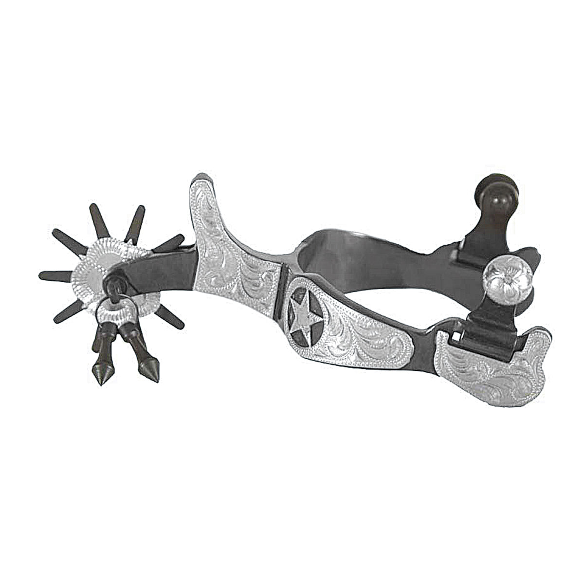Éperons Kelly Silver Star Jingle Bob - Plaqué Chrome, Rowel 16 Pointes, Bobs Noirs - Équitation
