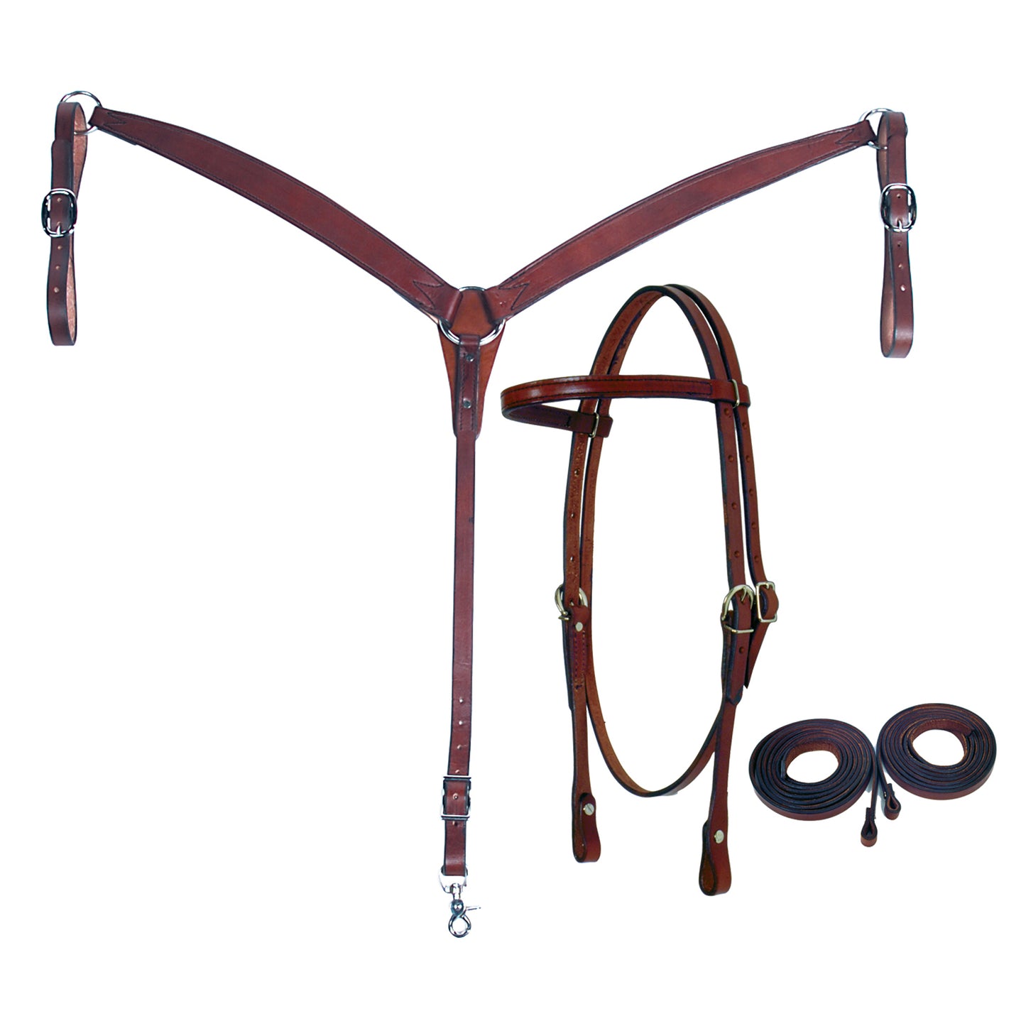 Leather Headstall, Breast Collar & Reins Combo